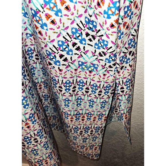 The Limited Woman SZ M Maxi Dress  Shift T back Lined Geometric Print Side Slit - Picture 5 of 9